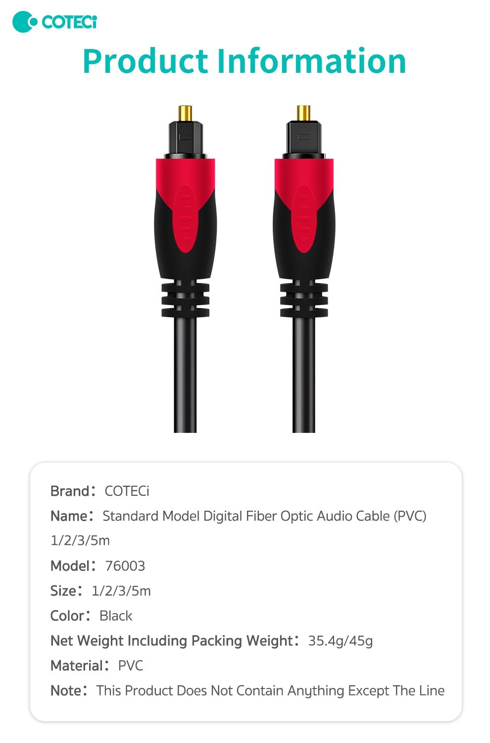 COTECi COTECi Dijital Fiber Optik Audio Kablosu TV Soundbar Amfi Uyumlu