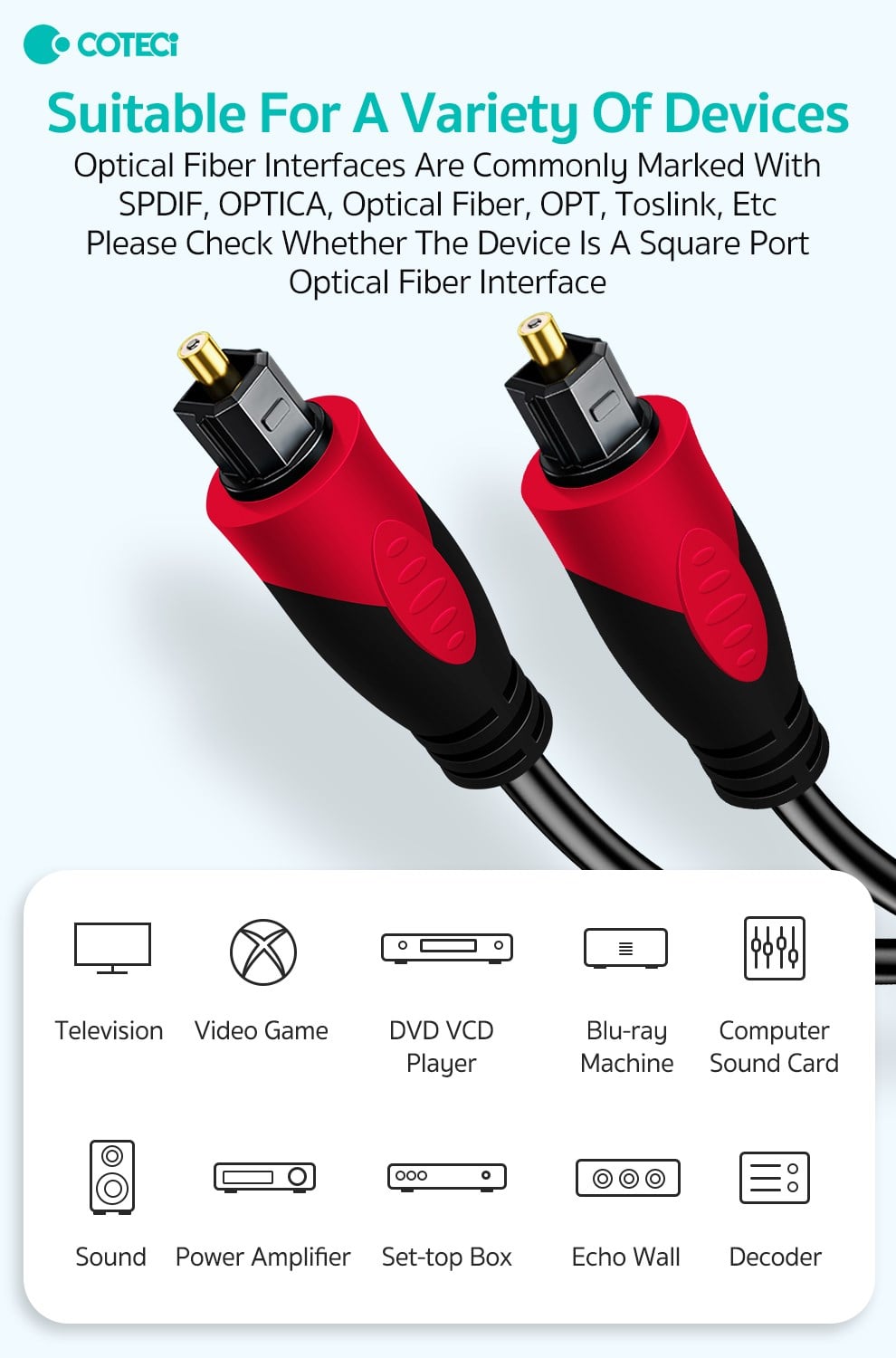COTECi COTECi Dijital Fiber Optik Audio Kablosu TV Soundbar Amfi Uyumlu