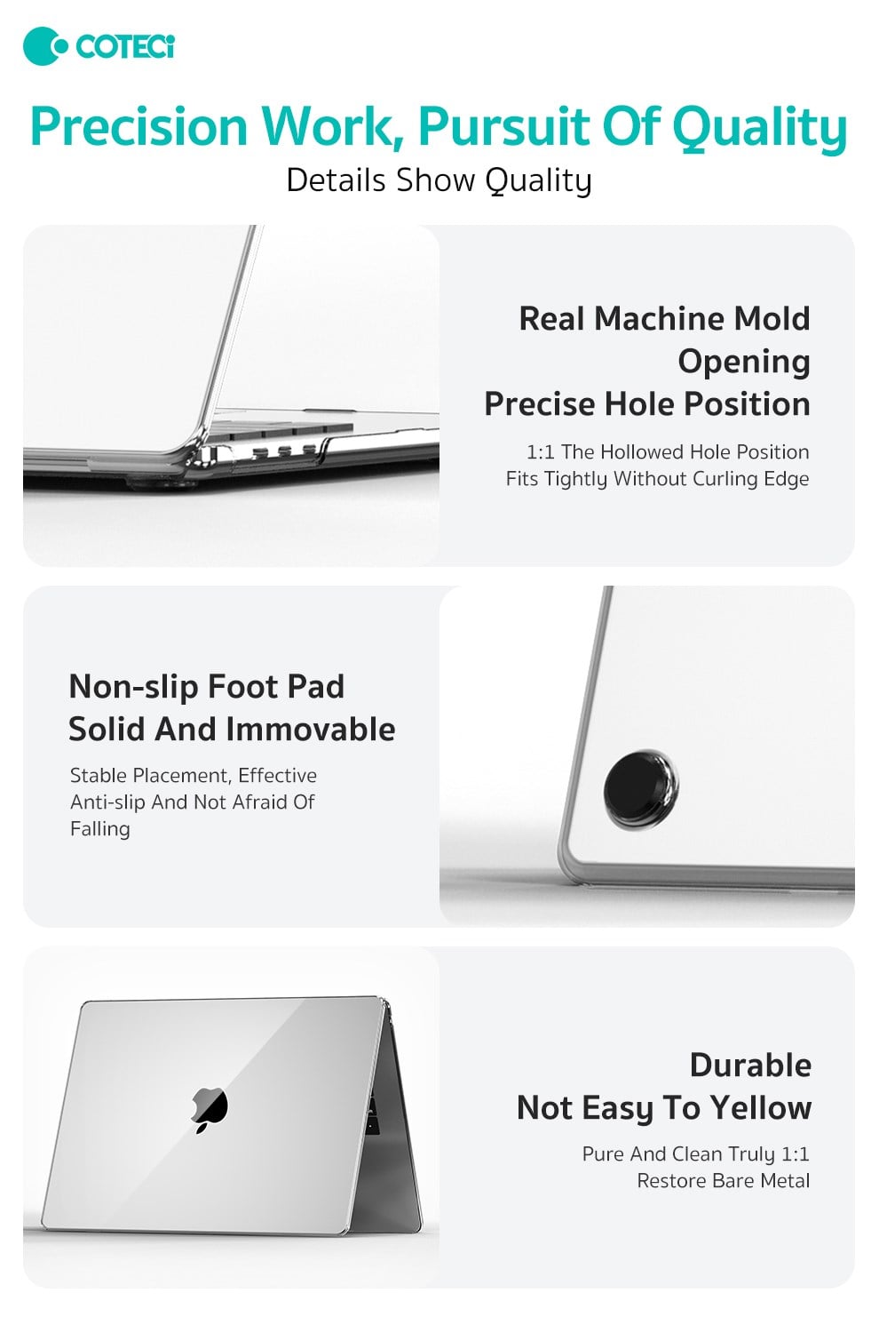 COTECi COTECi MacBook Pro 13.3 Kristal Şeffaf Sert Koruyucu Kılıf A1706 A1708 A1989 A2159 A2289 A2251 A2338