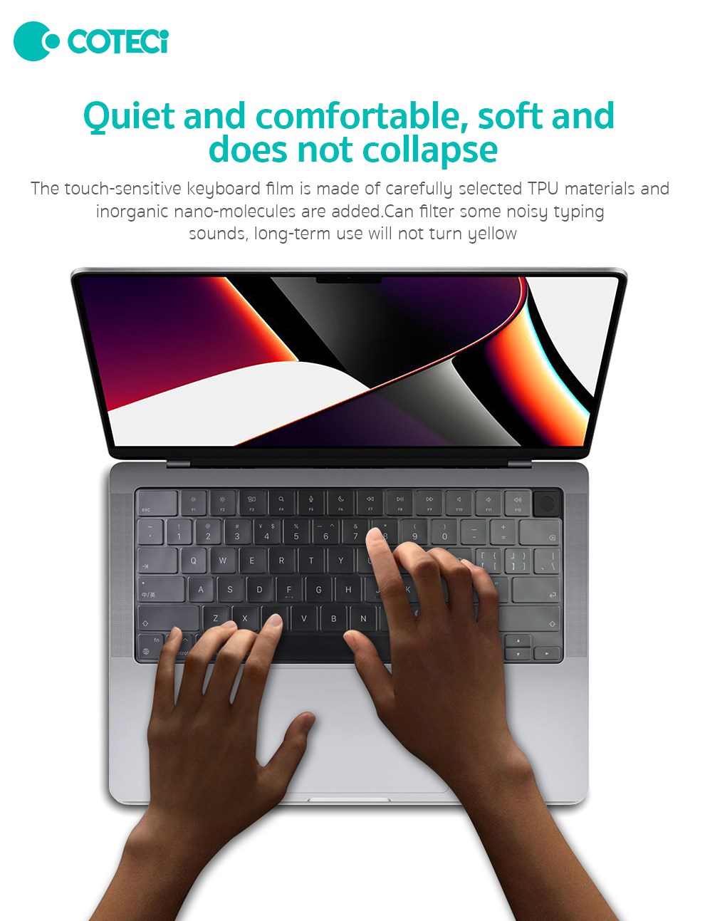COTECi COTECi MacBook Pro M1 14/16 & MacBook Air 13.6/15.3 Silikon Klavye Koruyucu