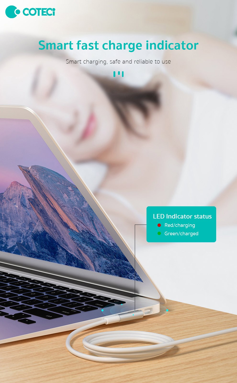 COTECi COTECi MacBook USB-C Şarj ve Data Kablosu PD Hızlı Şarj Destekli