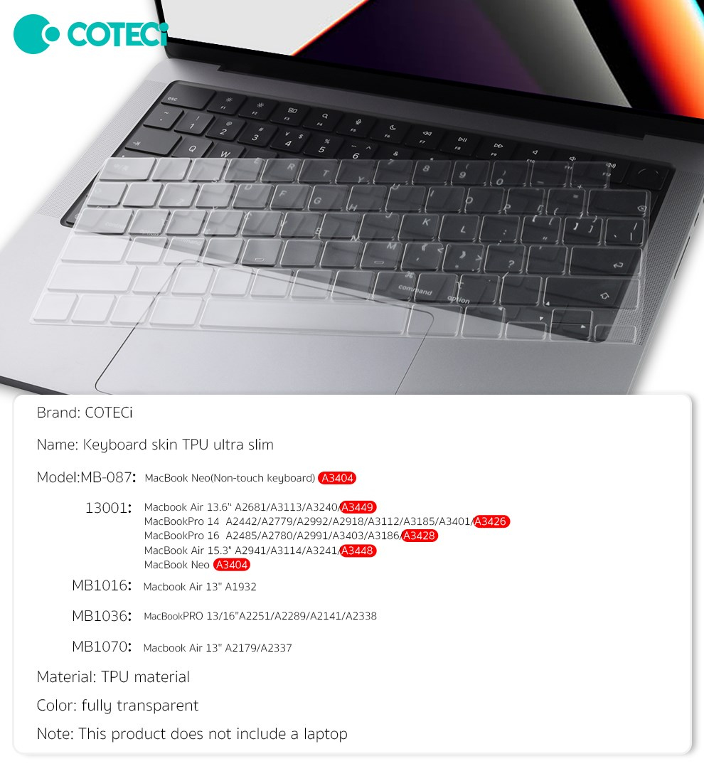 COTECi COTECi Neo İnce Silikon Klavye Koruma Kılıfı