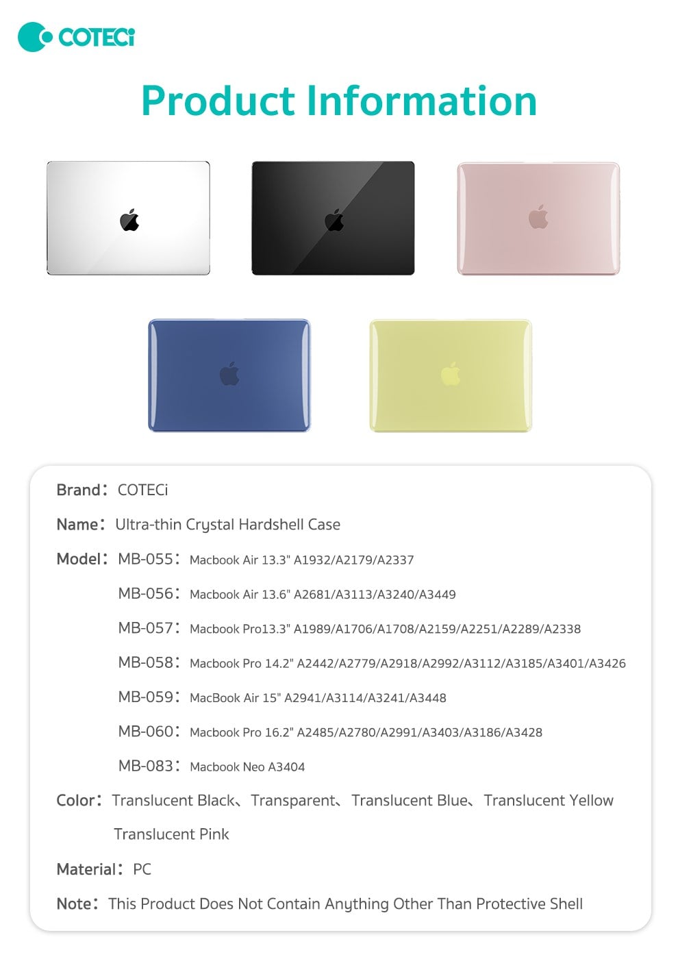 COTECi COTECi Neo MacBook A3404 Şeffaf Ultra İnce Hard Case Kılıf