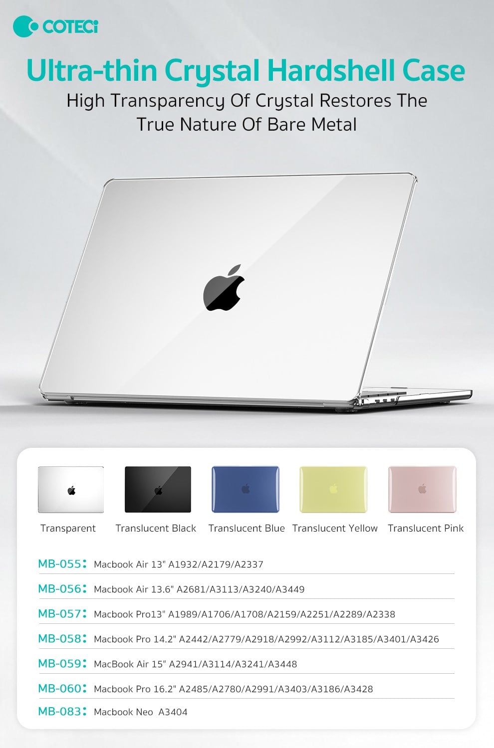 COTECi COTECi Neo MacBook A3404 Şeffaf Ultra İnce Hard Case Kılıf