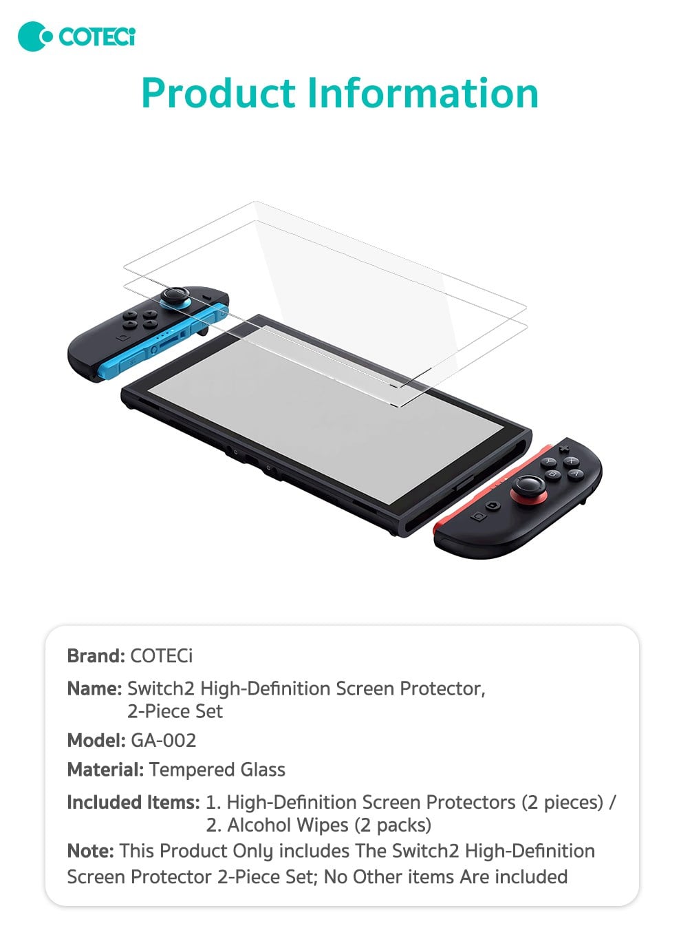 COTECi COTECi Nintendo Switch 2 2'li HD Temperli Cam Koruyucu Seti