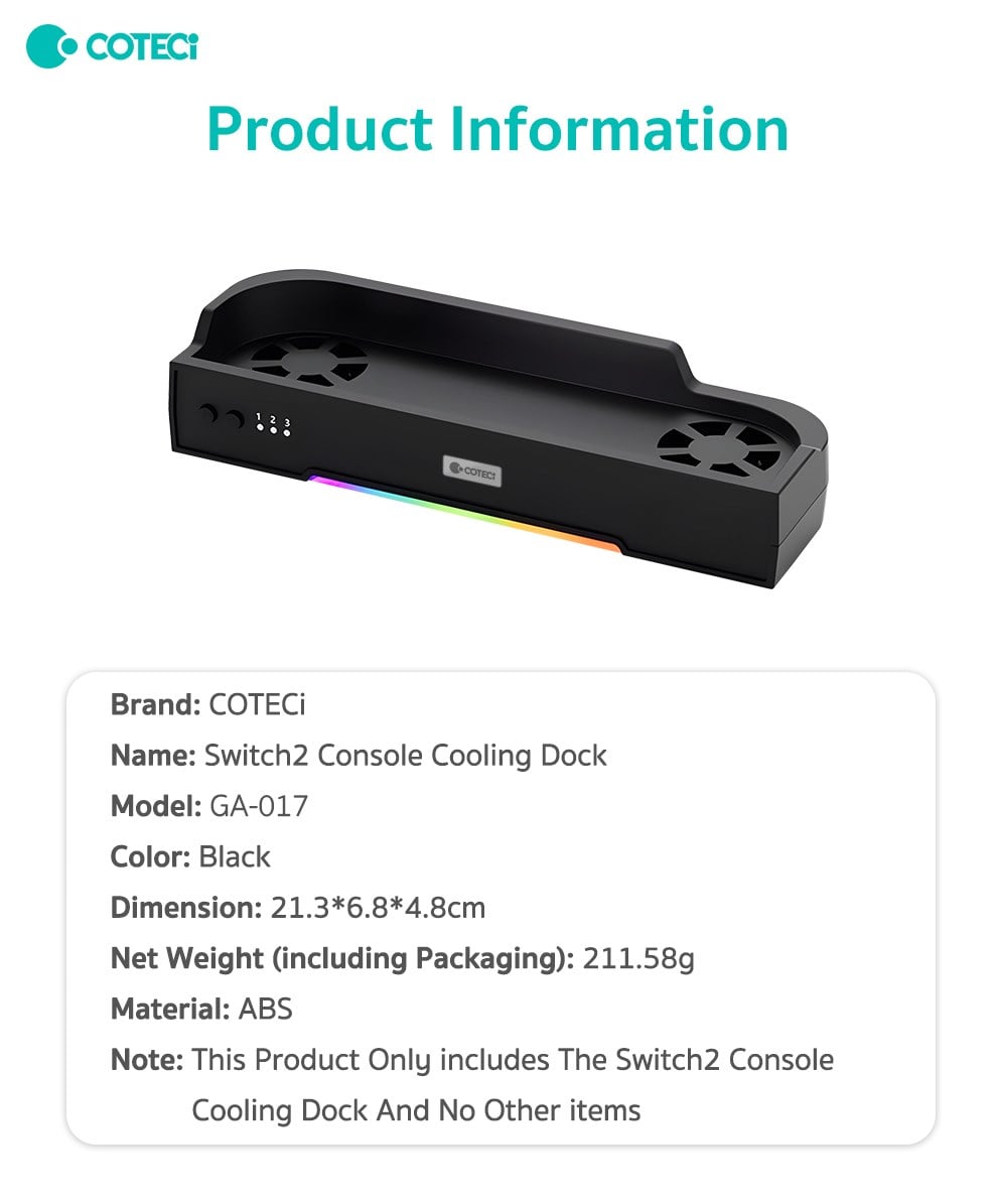 COTECi COTECi Nintendo Switch 2 Cooling Dock Soğutucu Şarj Standı