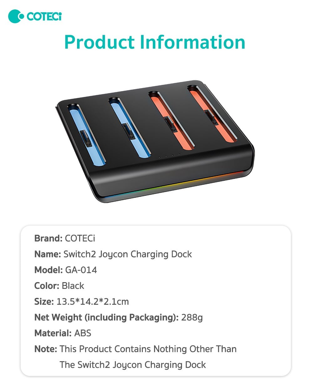 COTECi COTECi Nintendo Switch 2 Joy-Con Şarj Ünitesi ve Standı