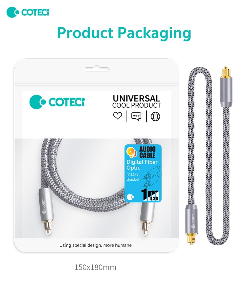 COTECi COTECi Premium Fiber Optik Ses Kablosu Naylon Örgülü TV, Soundbar ve Amfi İçin
