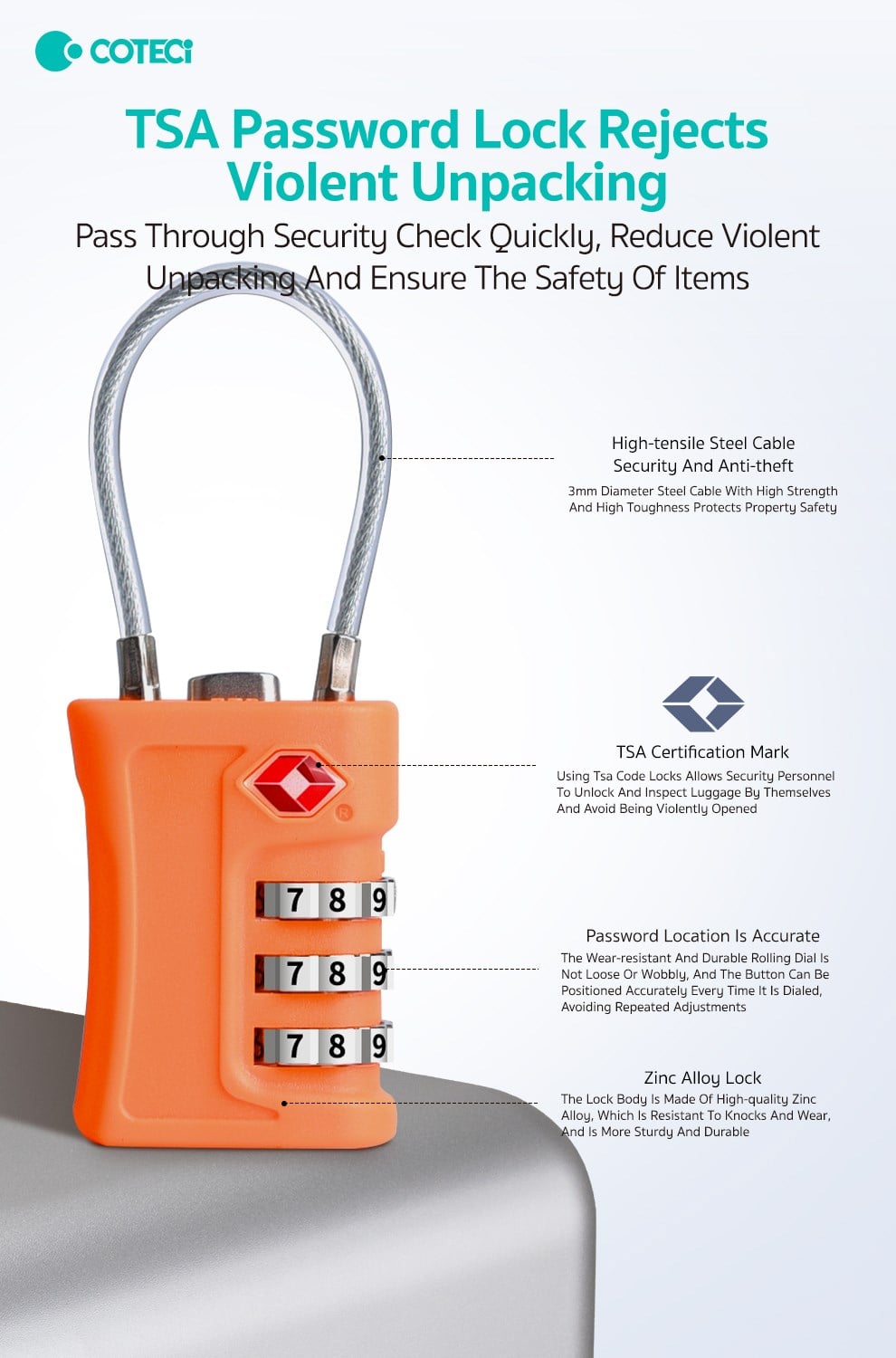 COTECi COTECi TSA Wire Customs Lock Şifreli Valiz ve Bagaj Kilidi