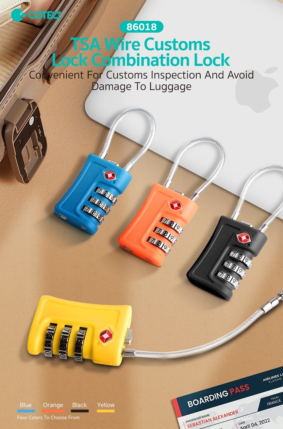 COTECi COTECi TSA Wire Customs Lock Şifreli Valiz ve Bagaj Kilidi
