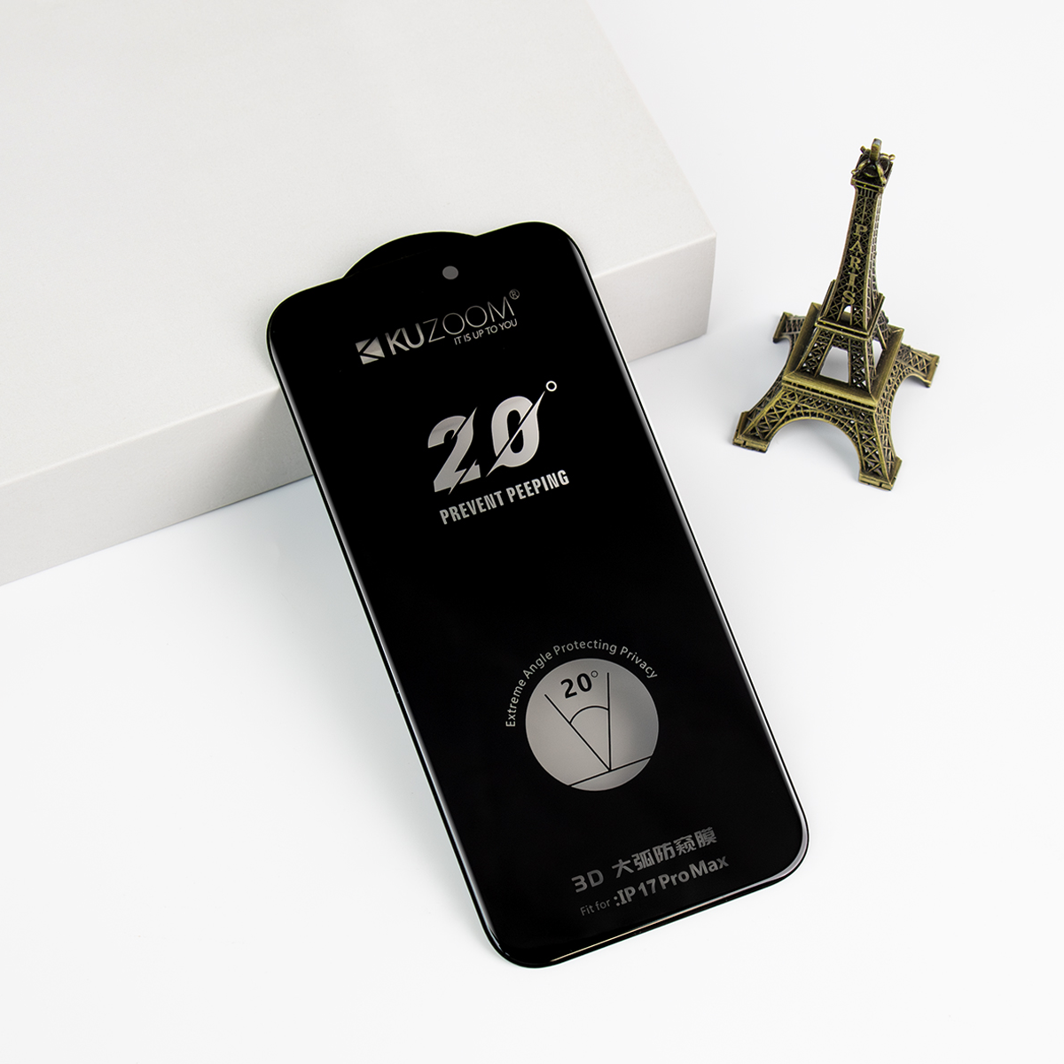 KUZOOM 20° Large Arc Anti-Peep iPhone 16/15/14 Pro Max Uyumlu Hayalet Ekran Temperli Cam Ekran Koruyucu