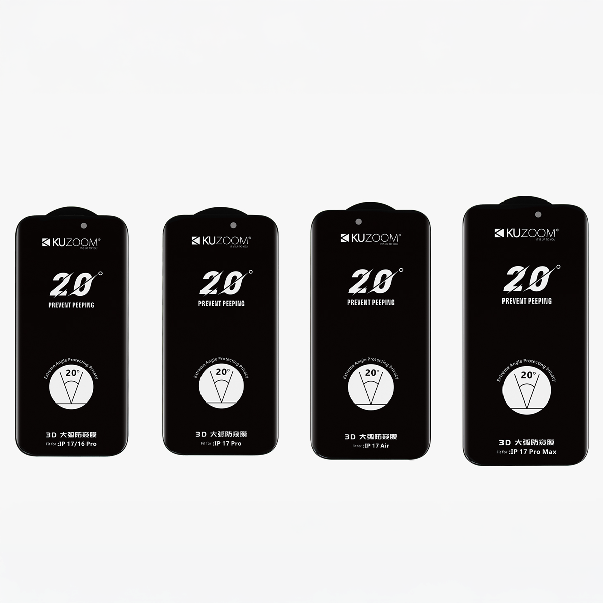 KUZOOM 20° Large Arc Anti-Peep iPhone 17 Uyumlu Hayalet Ekran Temperli Cam Ekran Koruyucu