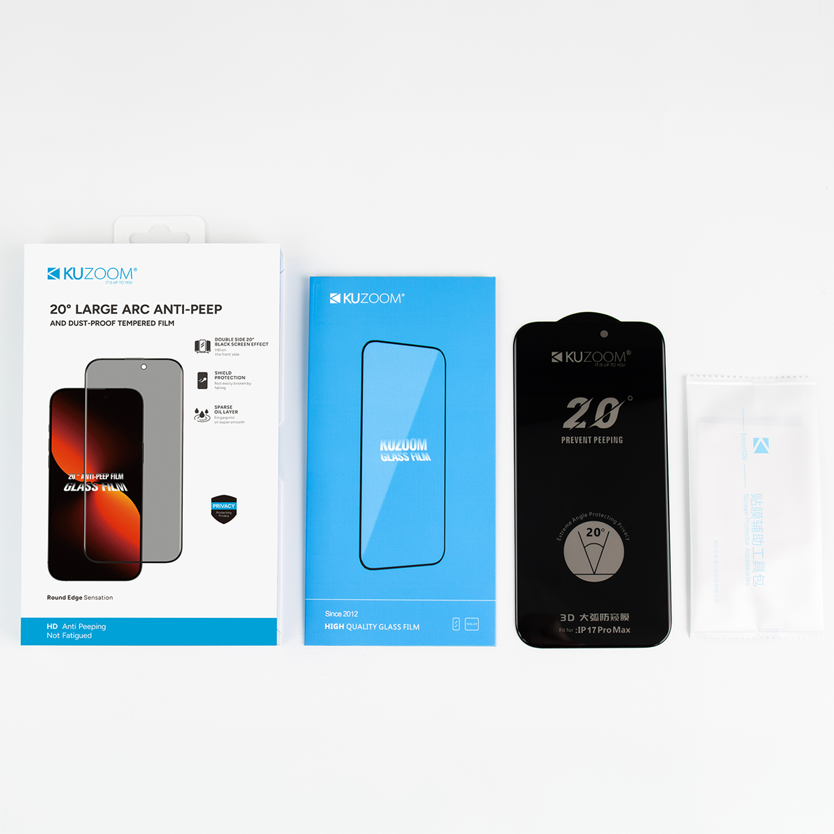 KUZOOM 20° Large Arc Anti-Peep iPhone 16/15/14 Pro Max Uyumlu Hayalet Ekran Temperli Cam Ekran Koruyucu