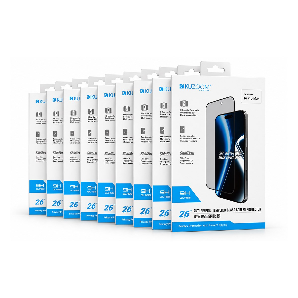 KUZOOM 26° Anti-Peep 10 Adet iPhone 18 Pro Max Uyumlu Temperli Hayalet Cam Ekran Koruyucu
