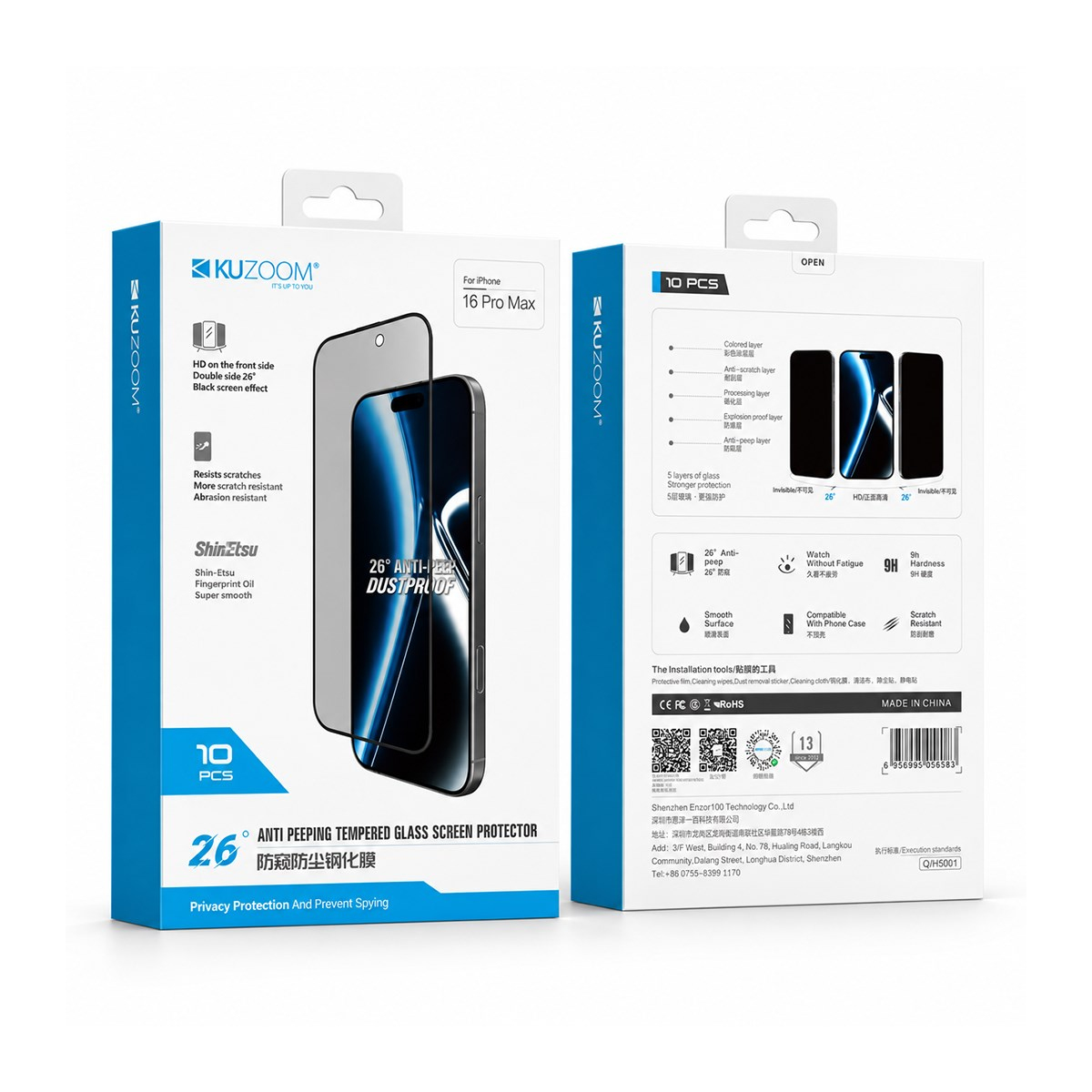 KUZOOM 26° Anti-Peep 10 Adet iPhone 18 Pro Uyumlu Temperli Hayalet Cam Ekran Koruyucu