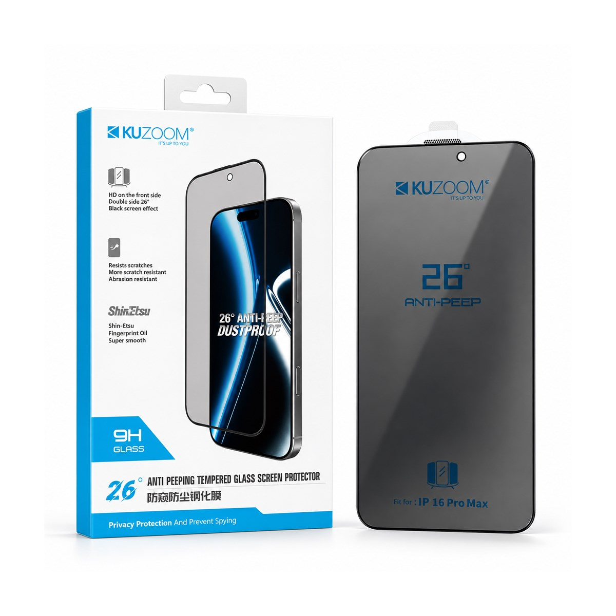 KUZOOM 26° Anti-Peep 10 Adet iPhone 18 Pro Max Uyumlu Temperli Hayalet Cam Ekran Koruyucu
