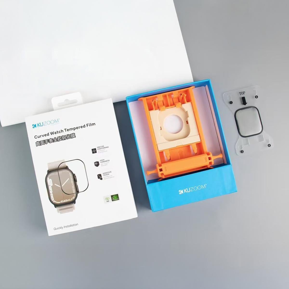 KUZOOM Apple Watch Serisi S10 42 mm İle Uyumlu Aparatlı Kavisli ve Temperli Saat Cam Ekran Koruyucu