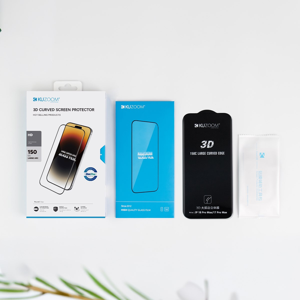 KUZOOM iPhone 14 Pro max  /15 Plus / 16 Plus 3D Large Kavisli Parmak İzine Dayanıklı Cam Ekran Koruyucu