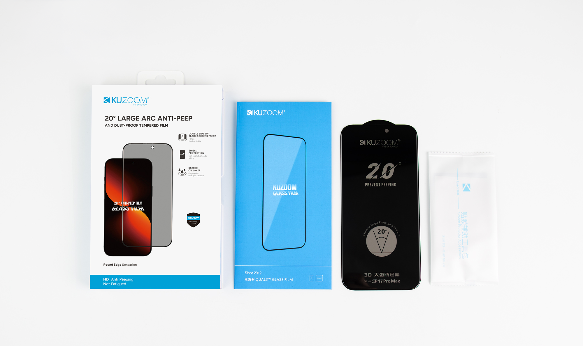 KUZOOM İphone 16 Plus / 15 Plus / 14 Pro Max Anti-Peep Privacy Hayalet Ekran Parmak İzine Dayanıklı Cam Ekran Koruyucu 