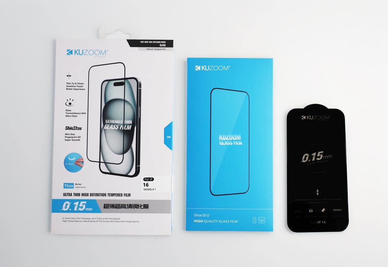 KUZOOM İphone 16 Pro 0,15mm Ultra İnce Parmak İzine Dayanıklı Cam Ekran Koruyucu 