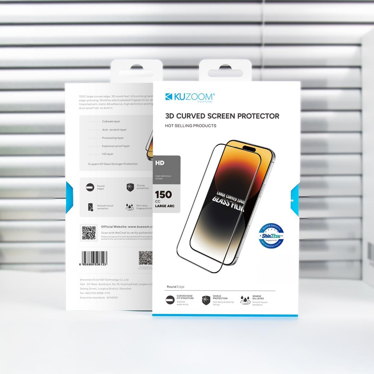 KUZOOM İphone 16 Pro Max 3D Large Kavisli Parmak İzine Dayanıklı Cam Ekran Koruyucu 