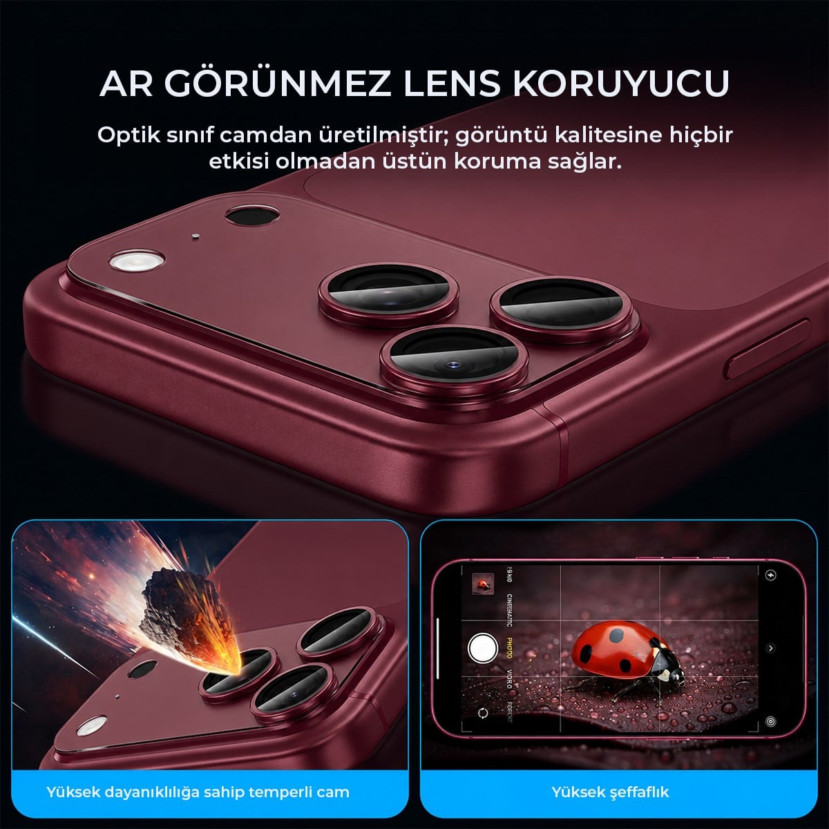 KUZOOM iPhone 18 Pro Max Uyumlu AR Clear Kamera Lens Koruyucu