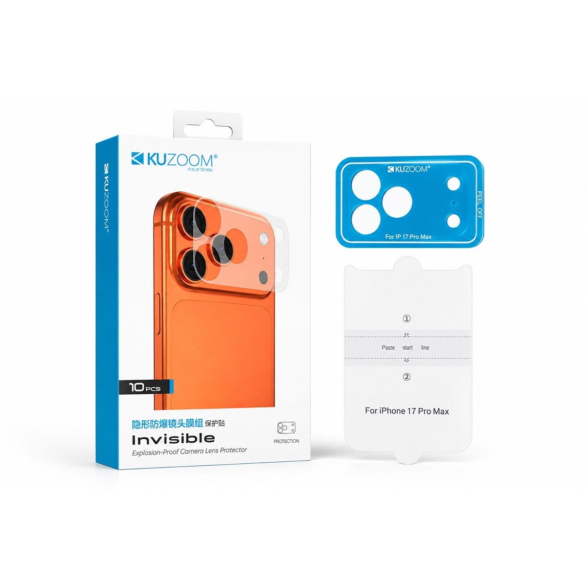 KUZOOM iPhone 18 Pro Uyumlu İnvisible Shock-Resistant Lens Modülü 10 Adet Koruma Filmi