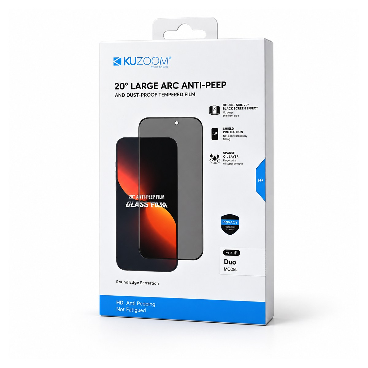 KUZOOM Kuzoom iPhone Duo Uyumlu 20° Anti-Peep Toz Korumalı Hayalet Ekran Koruyucu