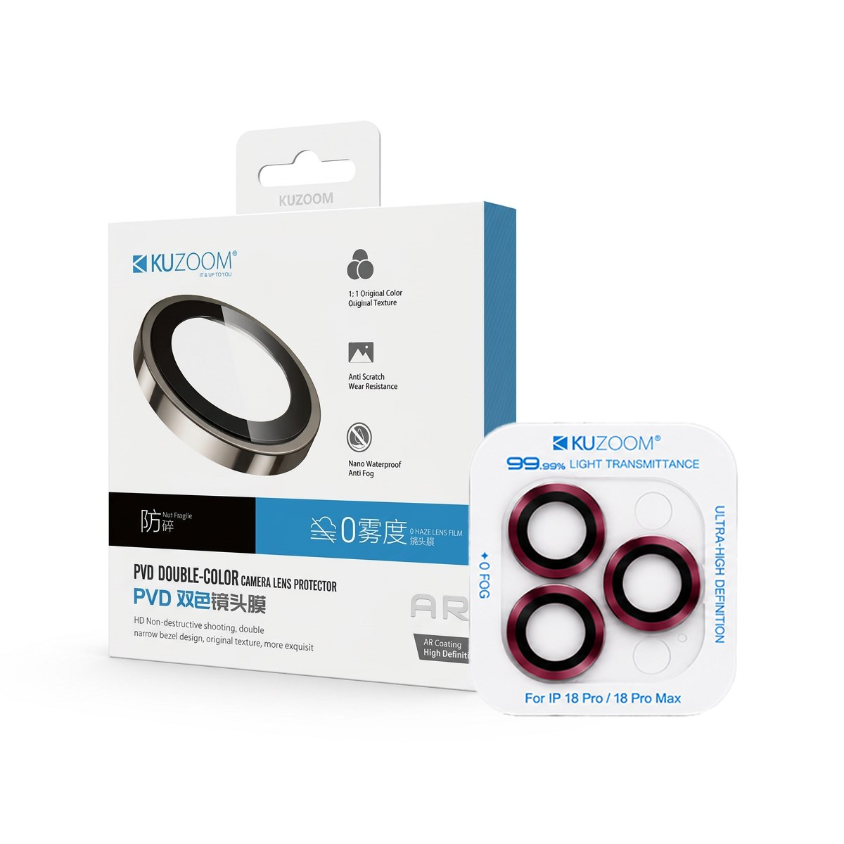 KUZOOM Pvd Double-Color iPhone 18 Pro / 18 Pro Max Uyumlu Kamera Lens Koruyucu