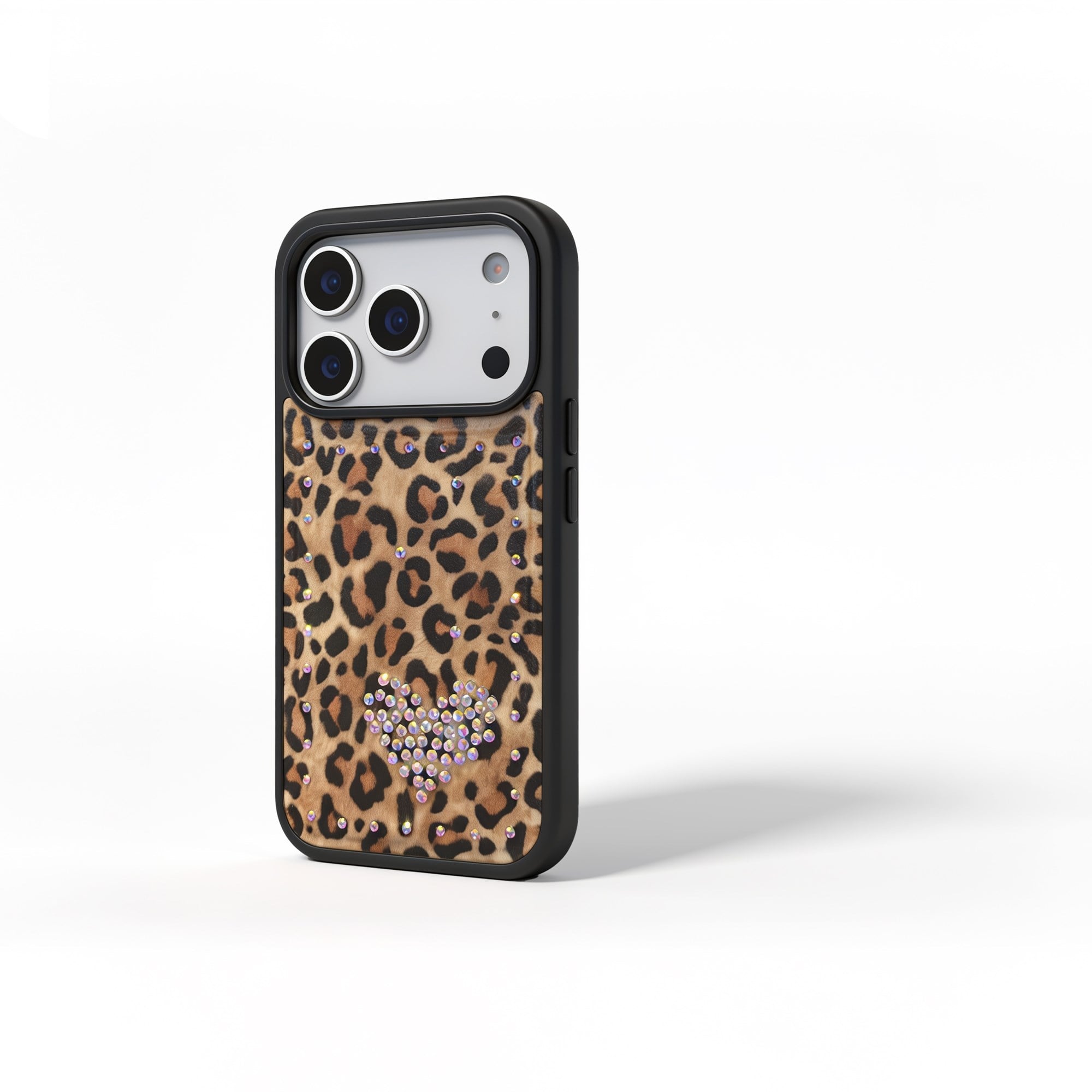 MOPAL iPhone 13 / 14 Uyumlu içi Kadife Leopar Desenli Taş İşlemeli Yeni Kılıf