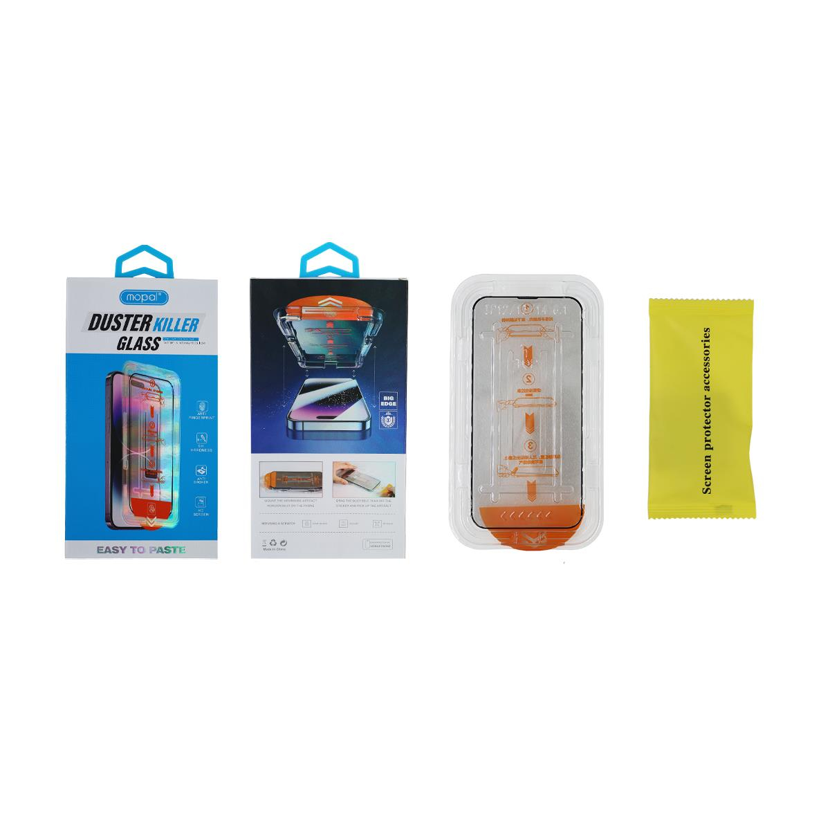 MOPAL iPhone 14 Pro Max Uyumlu HD Anti Statik Uygulama Aparatlı Dust Killer Temperli Cam Ekran Koruyucu