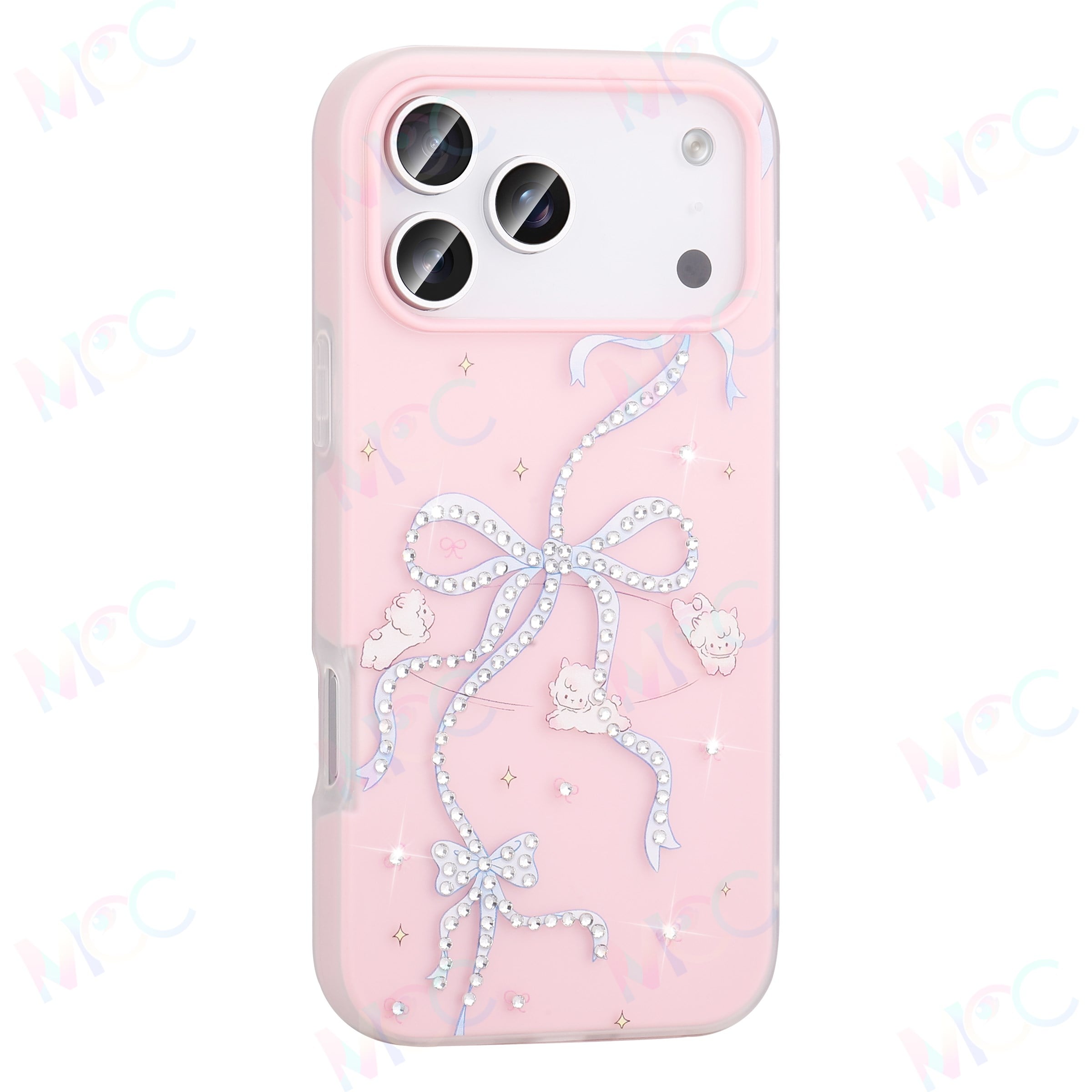 MOPAL iPhone 15 Pro Max Uyumlu İnci Taş İşlemeli Desenli Plastik Selen Silikon Telefon Kılıfı