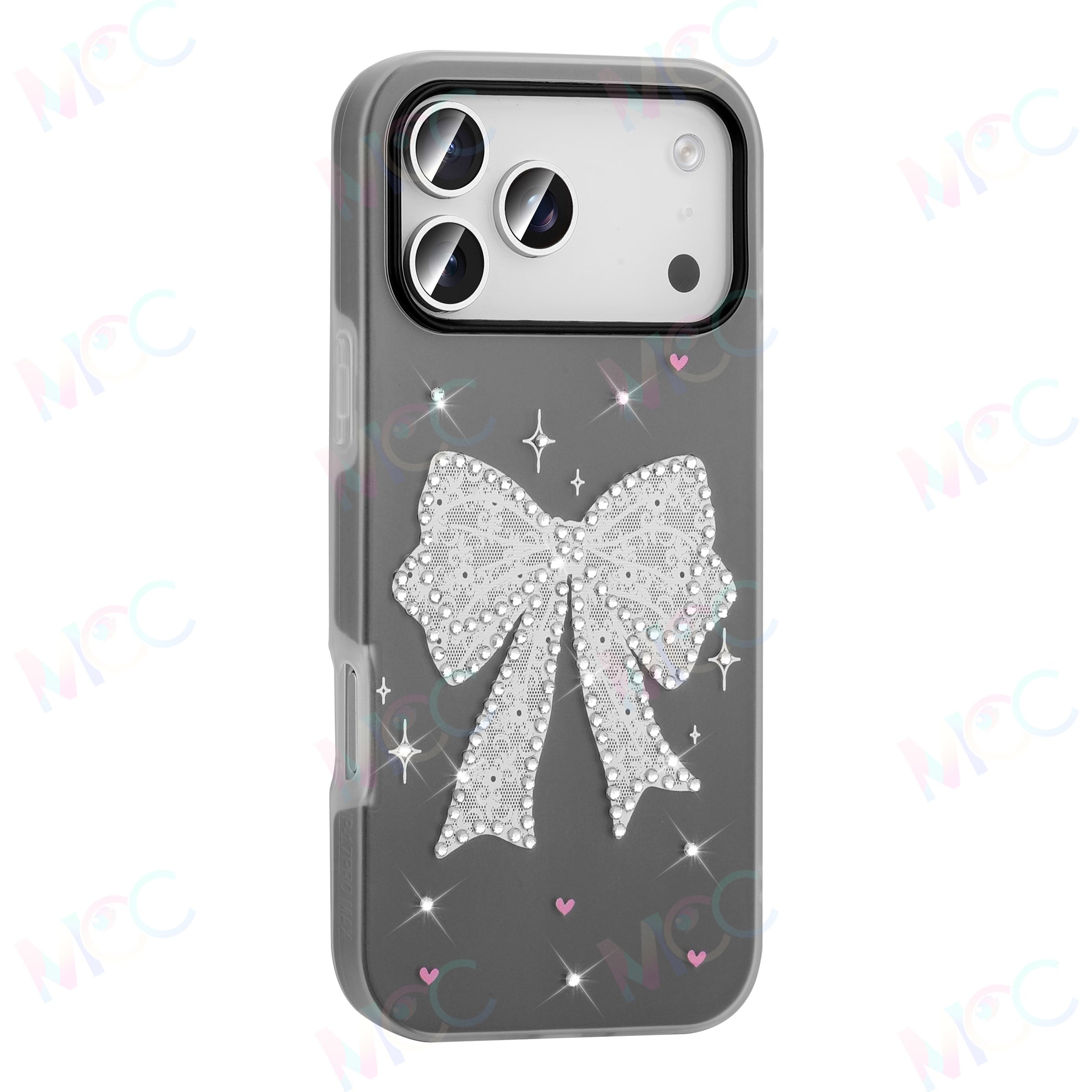 MOPAL iPhone 15 Pro Max Uyumlu İnci Taş İşlemeli Desenli Plastik Selen Silikon Telefon Kılıfı