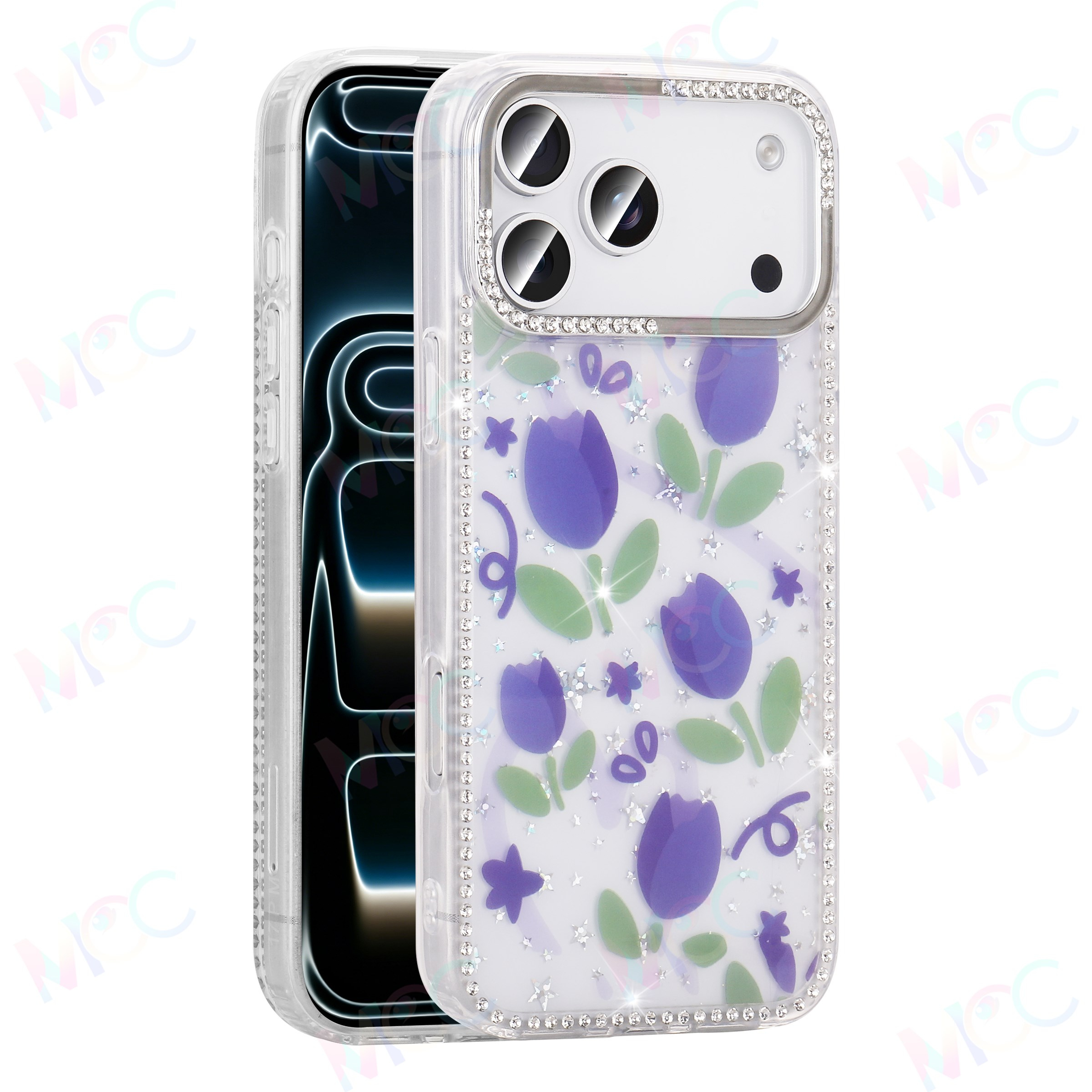MOPAL iPhone 15 Pro Max Uyumlu Taş İşlemeli Desenli Ece Silikon Kılıf