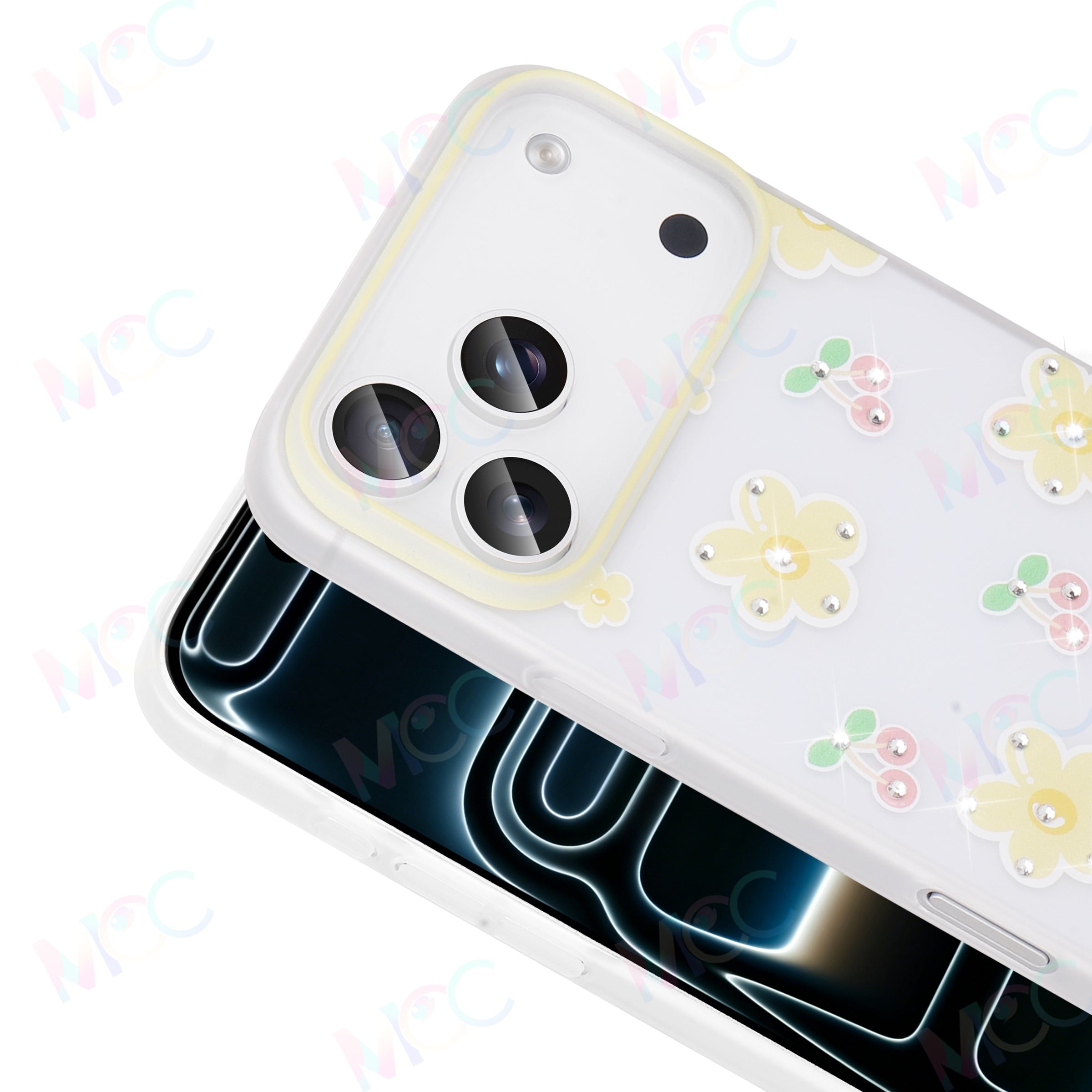 MOPAL iPhone 15 Pro Max Uyumlu Taş İşlemeli Desenli Mat Yaz Silikon Telefon Kılıfı