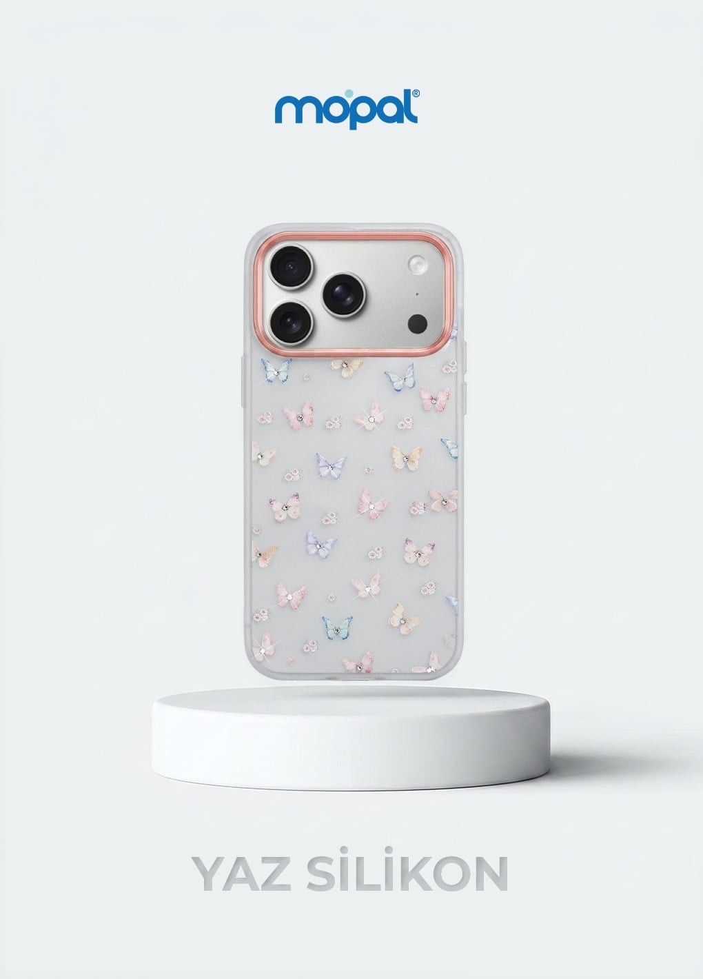 MOPAL iPhone 15 Uyumlu Taş İşlemeli Desenli Mat Yaz Silikon Telefon Kılıfı