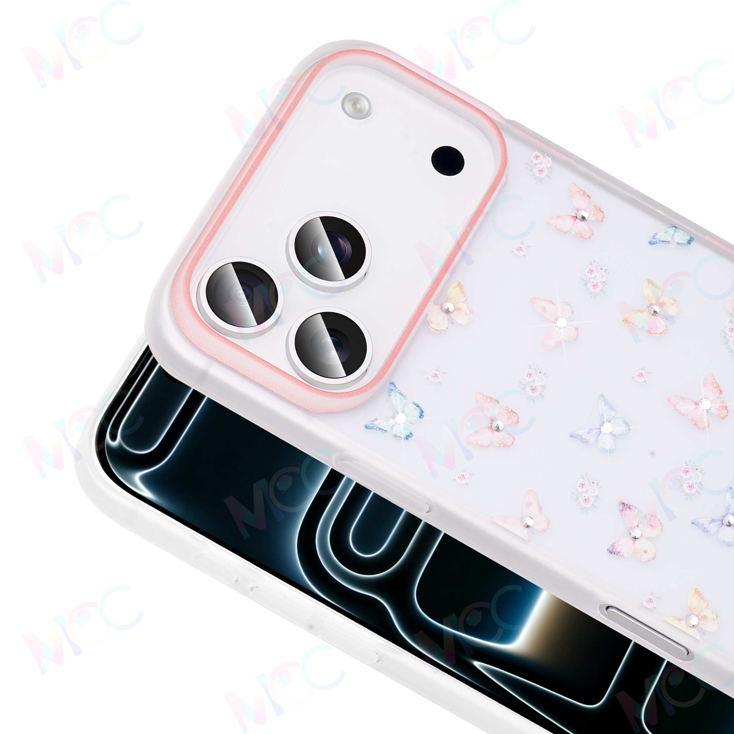MOPAL iPhone 16 Pro Max Uyumlu Taş İşlemeli Desenli Mat Yaz Silikon Telefon Kılıfı