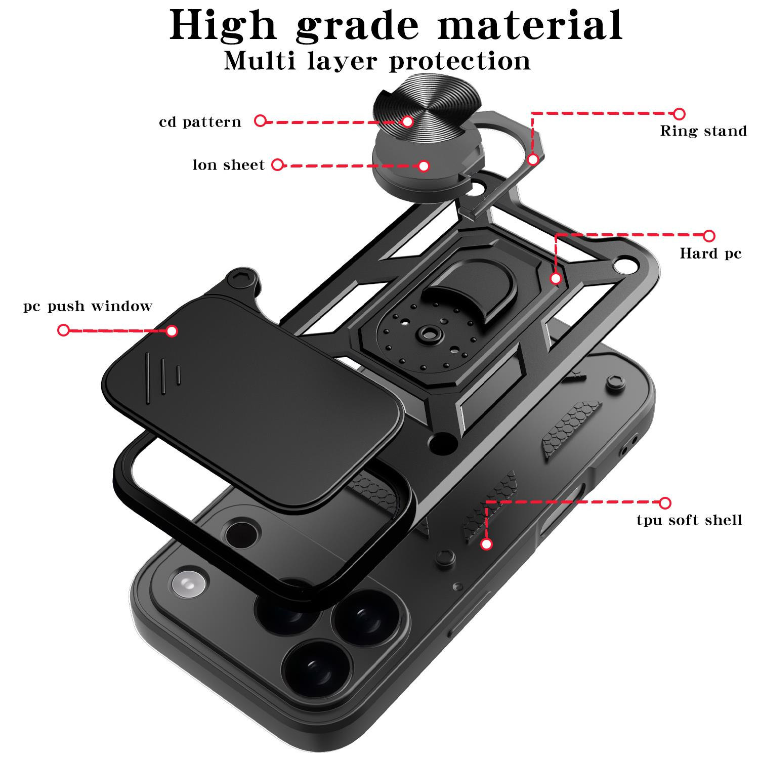 MOPAL iPhone 17 Pro Stand Özellikli Sürgülü Darbelere Dayanıklı Slide Silikon Kılıf
