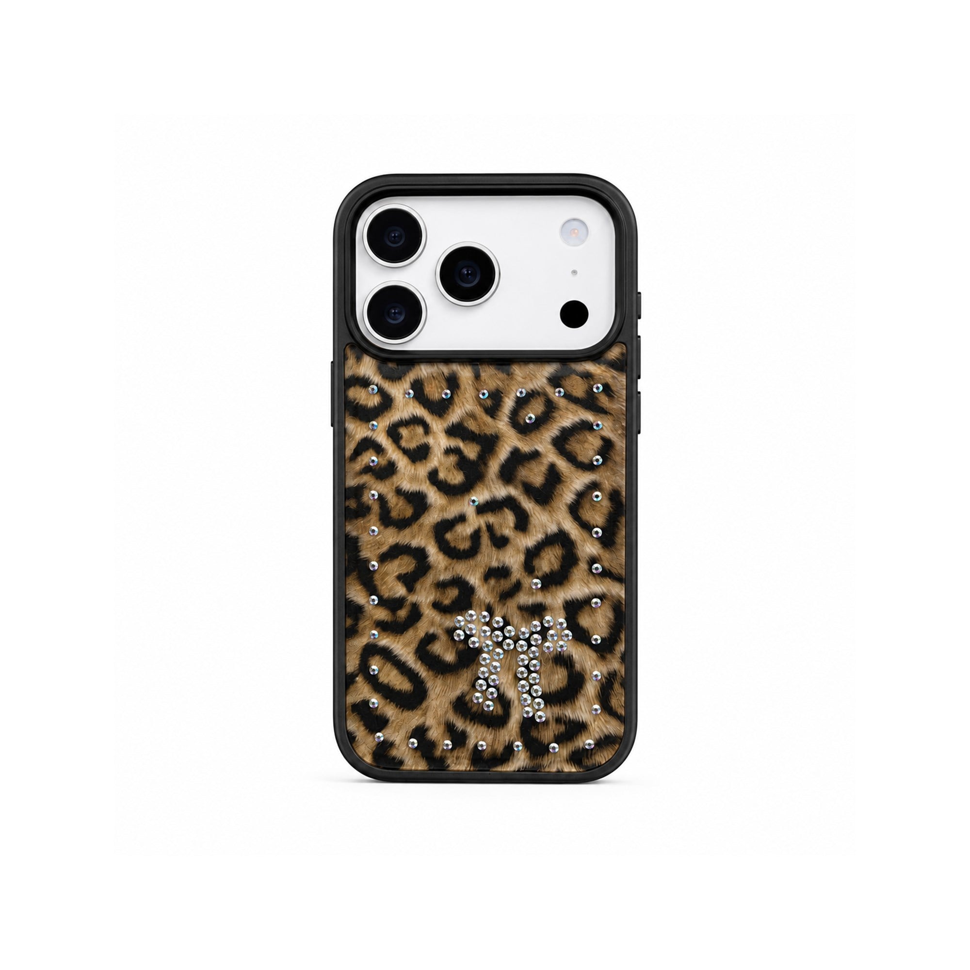 MOPAL iPhone 17 Pro Uyumlu içi Kadife Leopar Desenli Taş İşlemeli Yeni Kılıf