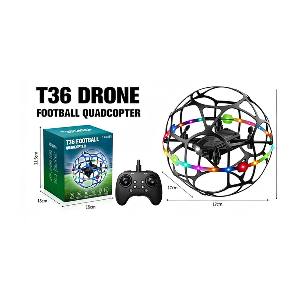 MOPAL Koruyucu Kafesli T36 Futbol Dronu, 360 ° Çevirme Hareketleri, İrtifa Sabitleme