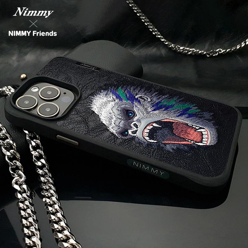 NIM iPhone 14 Pro Max 3D Suni Deri Üstüne Gerçek Nakış İşlemeli Dazzling 2.0 King Kong Silikon Kılıf