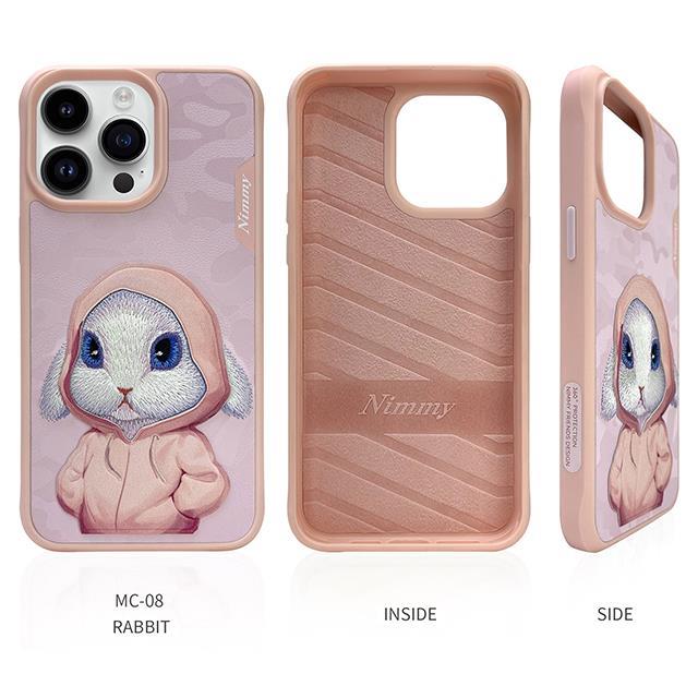 NIM iPhone 14 Pro Max Suni Deri Üstüne Gerçek Nakış İşlemeli Kıyafet Tavşan Detaylı 3D Fashion Pet Rabbit Kılıf
