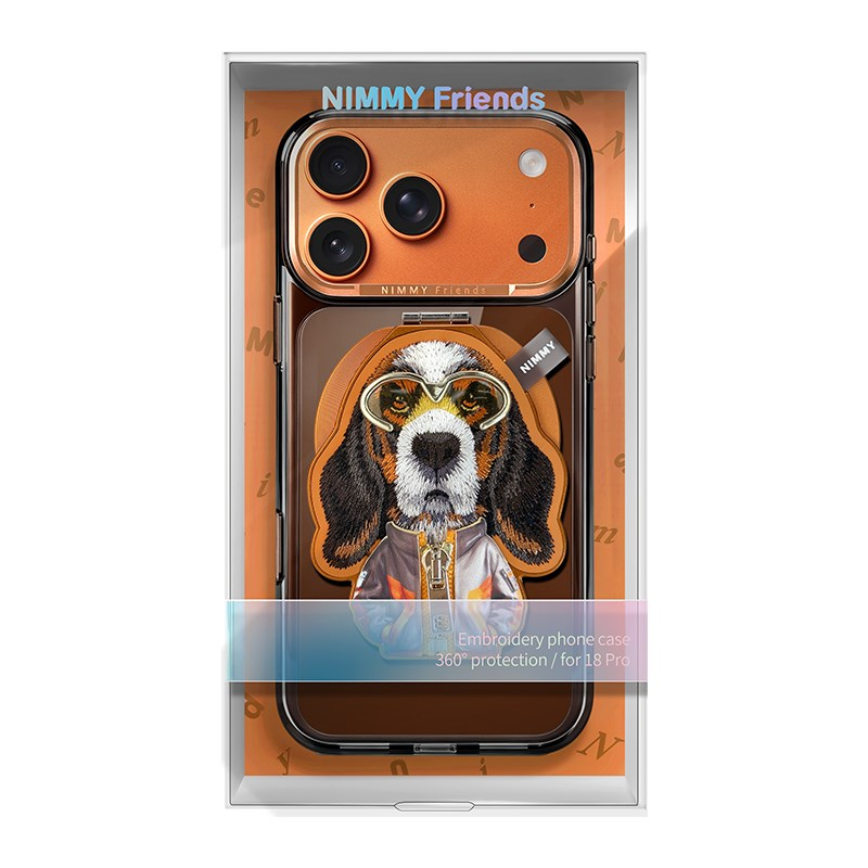 NIMMY 18 Pro Uyumlu Kılıf MagSafe Özellikli Nakışlı Köpek Standlı Fermuar Detaylı Nimmy Telefon Kılıfı