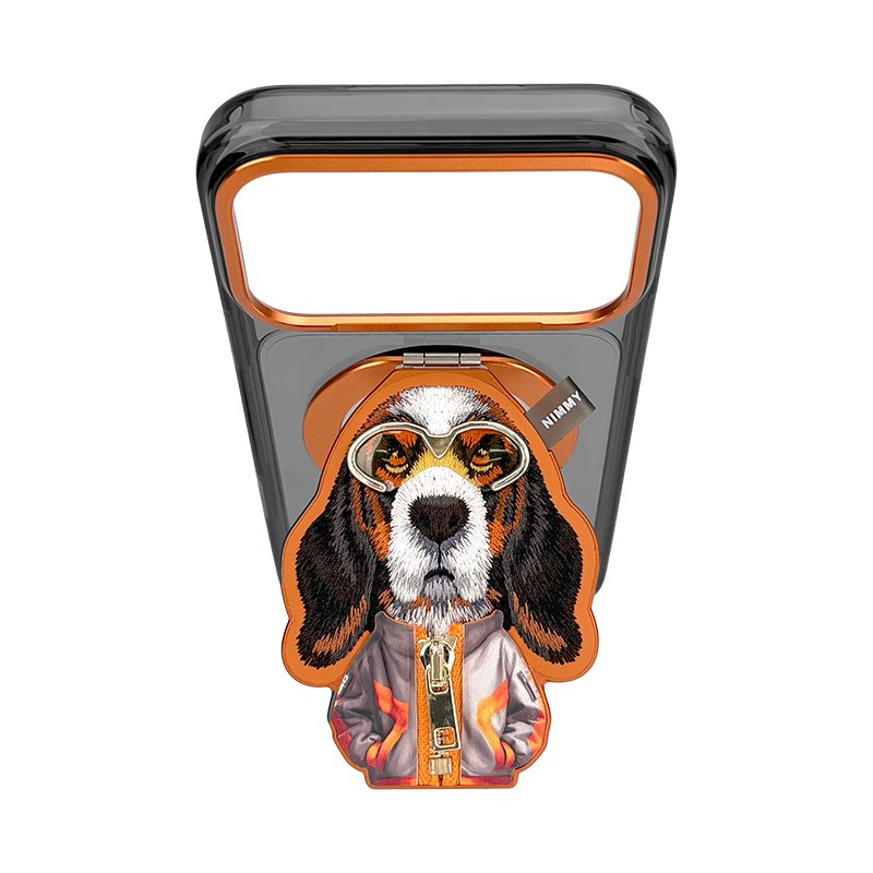 NIMMY 18 Pro Uyumlu Kılıf MagSafe Özellikli Nakışlı Köpek Standlı Fermuar Detaylı Nimmy Telefon Kılıfı
