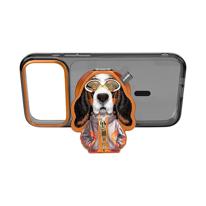 NIMMY 18 Pro Uyumlu Kılıf MagSafe Özellikli Nakışlı Köpek Standlı Fermuar Detaylı Nimmy Telefon Kılıfı