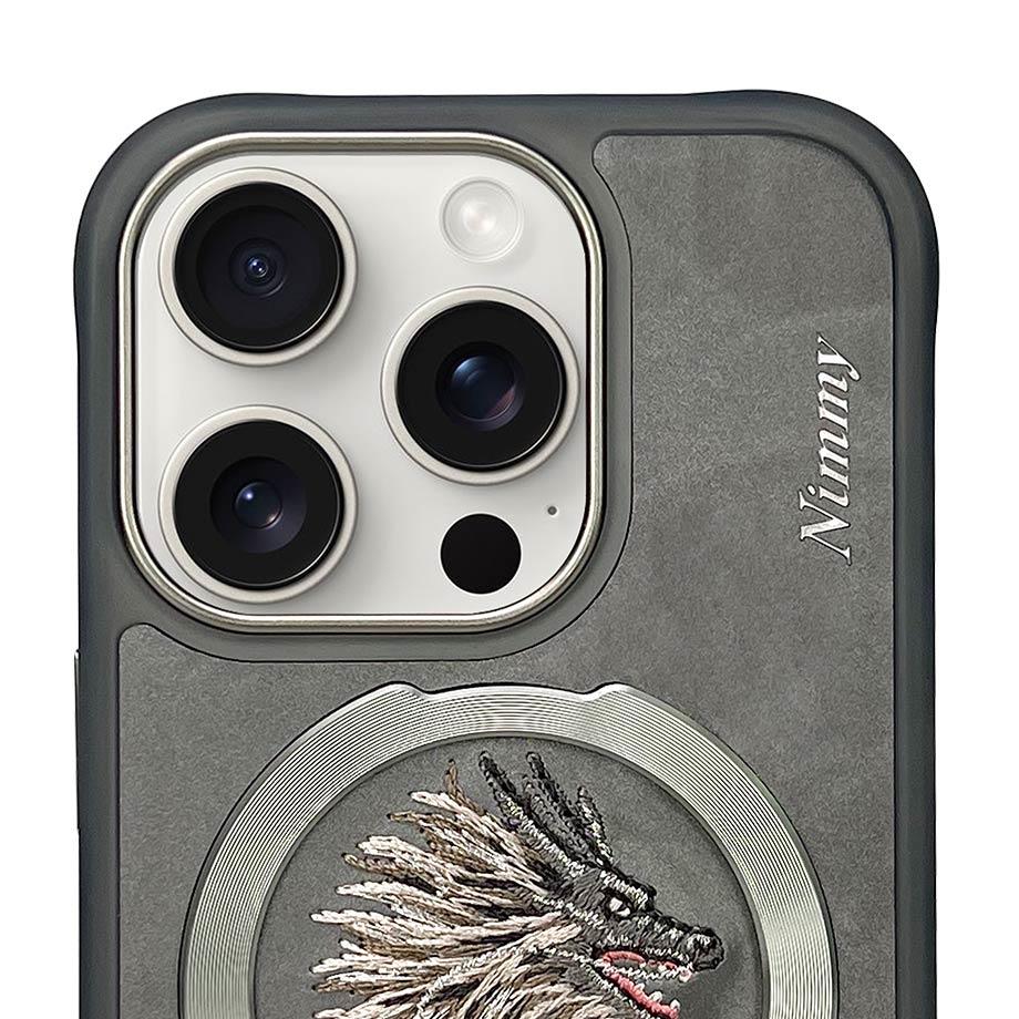NIMMY iPhone 14 Pro Max 3D Gerçek Nakış işlemeli MagSafe Özellikli Fantasy Animal Golden Dragon Silikon Kılıf
