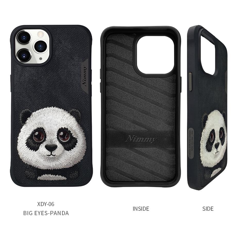 NIMMY iPhone 15 3D Gerçek Nakış İşlemeli Panda Kabartmalı Göz Detaylı Big Eyes Silikon Kılıf