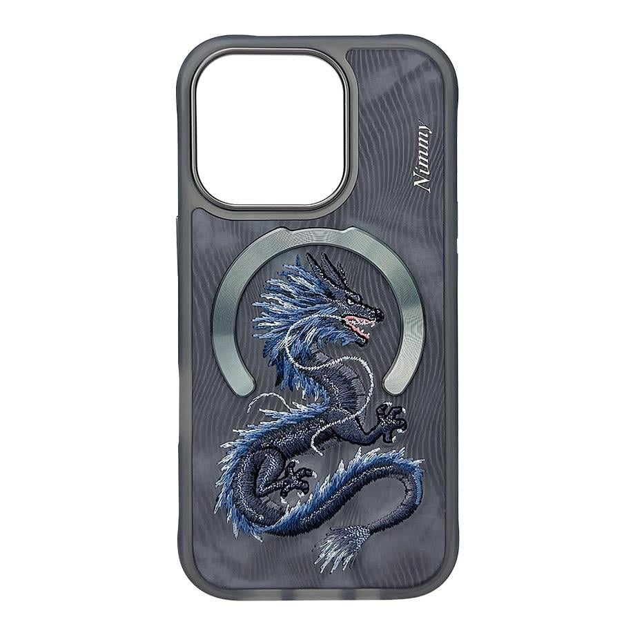 NIMMY iPhone 15 3D Gerçek Nakış işlemeli MagSafe Özellikli Fantasy Animal Mavi Dragon Silikon Kılıf