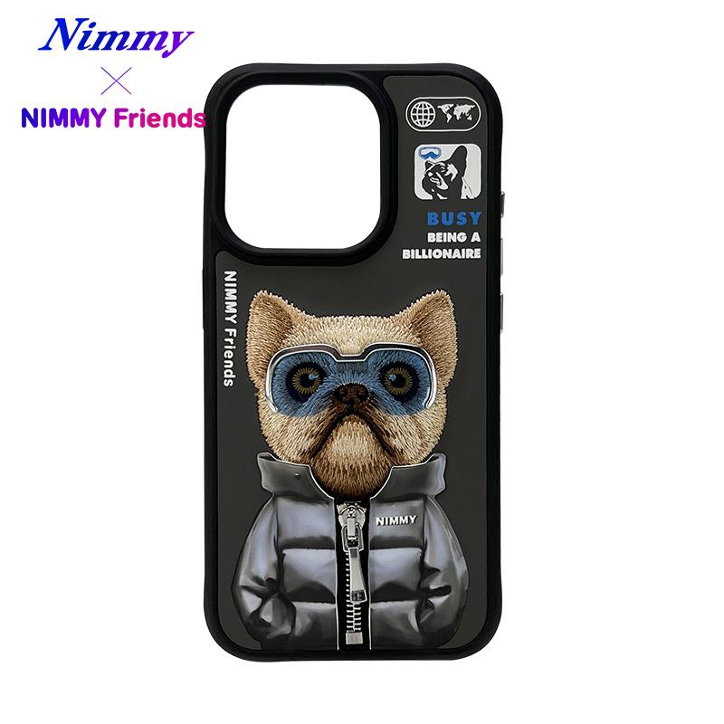 NIMMY iPhone 15 Pro 3D Gerçek Nakış İşlemeli Kabartmalı Gözlük Fermuar Mont Ayıcık Detaylı Cool Cute 2.0 Silikon Kılıf
