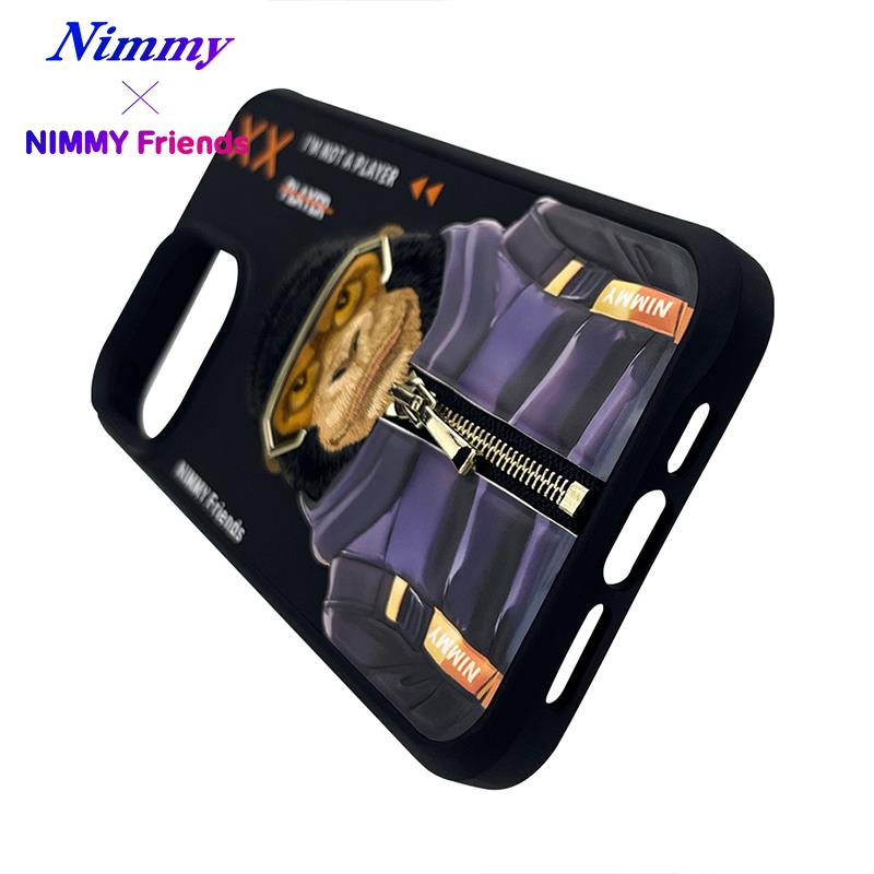 NIMMY iPhone 15 Pro 3D Gerçek Nakış İşlemeli Kabartmalı Gözlük Fermuar Mont Gorilla Detaylı Cool Cute 2.0 Silikon Kılıf